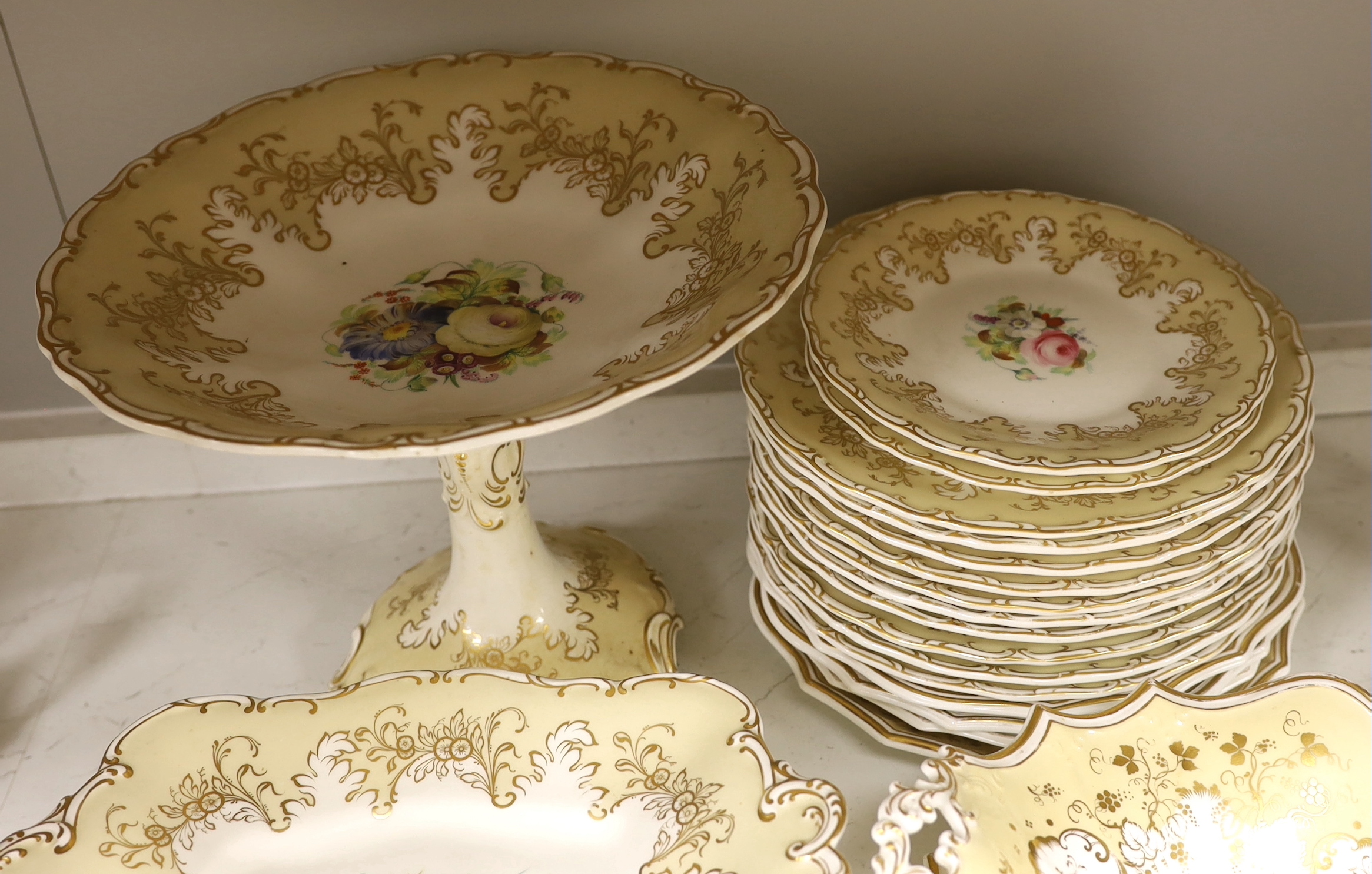 An early Victorian Davenport flower painted dessert service